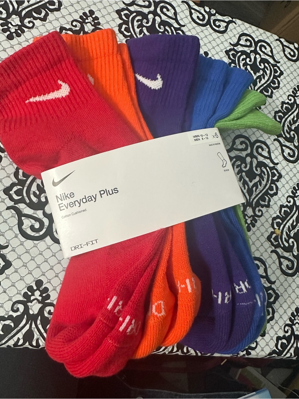 Nike Everyday Plus Rainbow Crew Socks - Red, Orange, Purple, Blue, Green